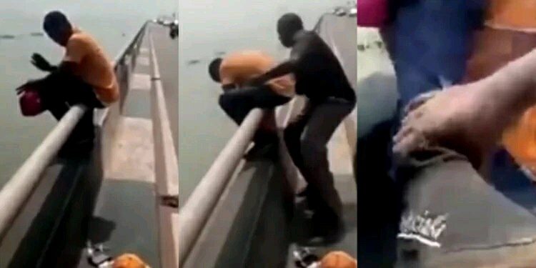 Moment man prevented from jumping into Third Mainland Bridge trending (Watch)