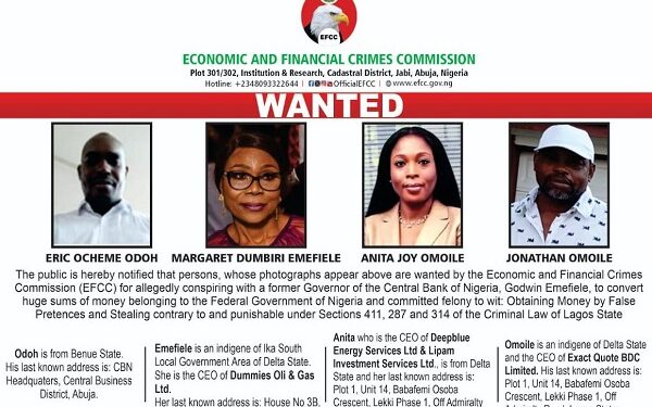 EFCC declares Emefiele’s wife, three others wanted