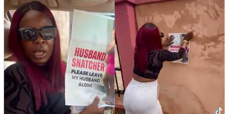 Wife Pl@sters Streets with ‘Husband Snatcher’ Posters to M0ck Husband’s Sidechick (VIDEO)