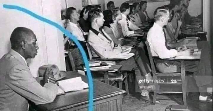 George McLaurin, the first Black man admitted to the University of Oklahoma in 1948, forced to sit in a segregated corner