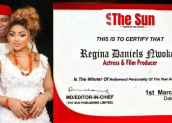 Ned Nwoko Congratulates Wife, Regina Daniels, on The Sun Newspaper Award Amid Rumored Feud